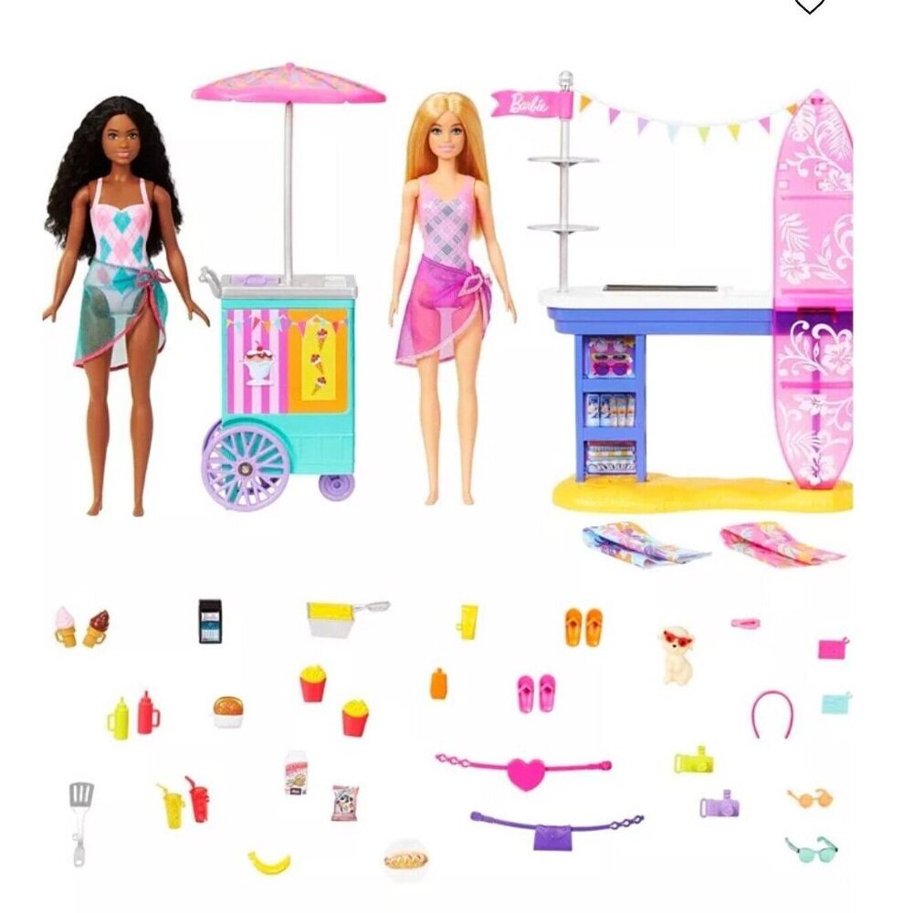 NIB Barbie Beach Boardwalk Playset with Barbie Brooklyn & Malibu Doll Sealed - Picture 3 of 7